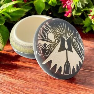 Native American Pottery Harrison Tom Dine Navajo Tribe Trinket‎ Jewelry Box Clay